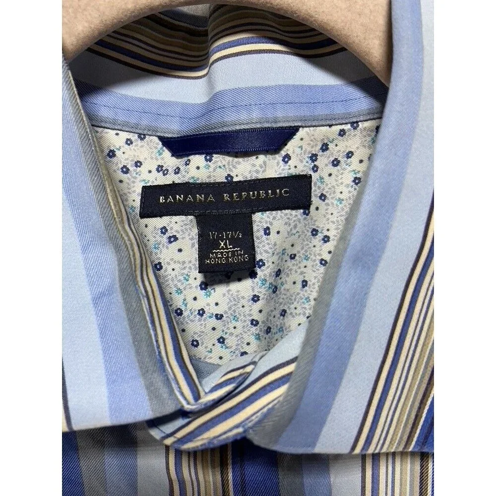 Banana Republic Button Up Long Sleeve Adult Extra Large Blue Striped Casual Men.